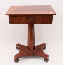 A late-Regency mahogany single drawer occasional table - the rectangular, flame mahogany top over