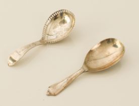 Two silver caddy spoons - one Edwardian, Levi & Salaman, Birmingham 1908, with pierced bowl and