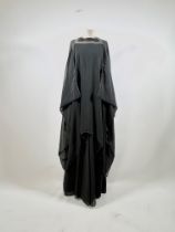 Frank Usher, vintage 1970s, full-length black evening dress with elaborate bugle bead neckline and