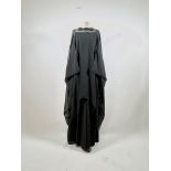 Frank Usher, vintage 1970s, full-length black evening dress with elaborate bugle bead neckline and