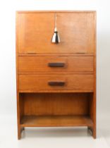 A mid-century oak miniature side cabinet - of rectangular form, the fall front over two full width