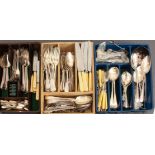 A collection of silver plated cutlery - including Old English, fiddle and bead pattern flatware,