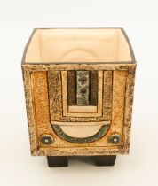 A Troika pottery cube vase by Jane Fitzgerald (1976-83) - decorated with geometric designs to two