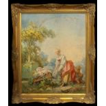 after Nicolas Lancret (1690-1743): A mother and baby in a garden setting - canvas print, 29½ x 23½