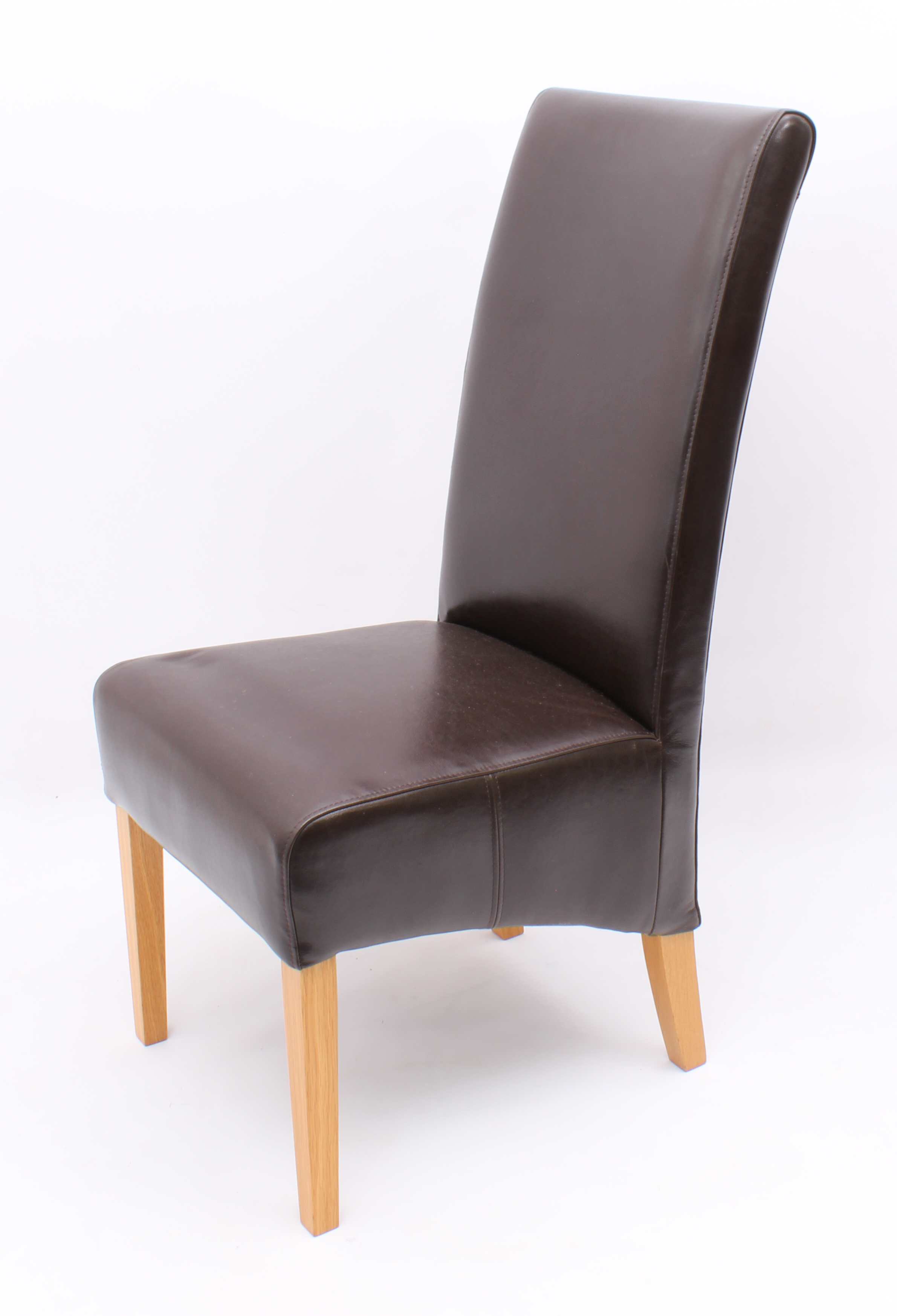A set of four chocolate-brown leather and oak high-back dining chairs - modern, 48 cm wide, 108.5 cm - Image 2 of 3