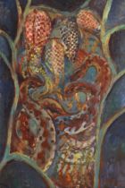 Bernard B Carolan DA Edin. (Scottish 1912-1981) 'Snakeshead Fritillary and Adders' oil on board,