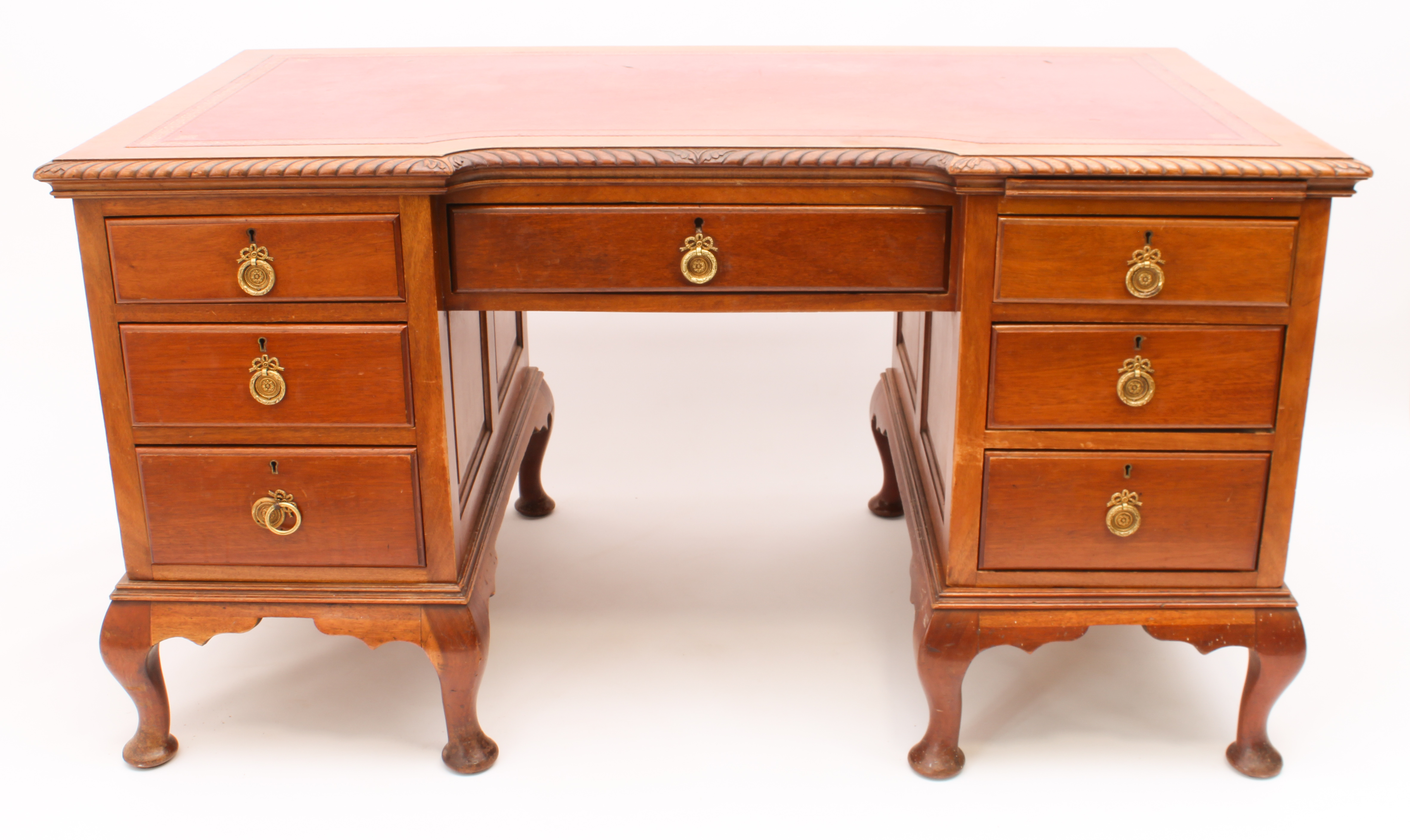 A 1920s Georgian-style mahogany inverted breakfront double pedestal desk - the moulded top with - Image 2 of 5