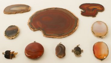 A group of antique and vintage agate jewellery - including three Victorian and Edwardian rolled gold