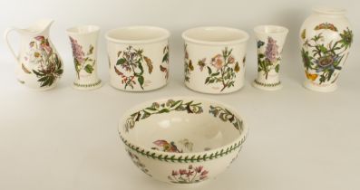 Seven pieces of Portmeirion 'The Botanic Garden' china: a Canton vase No.1 (10 in); two flared