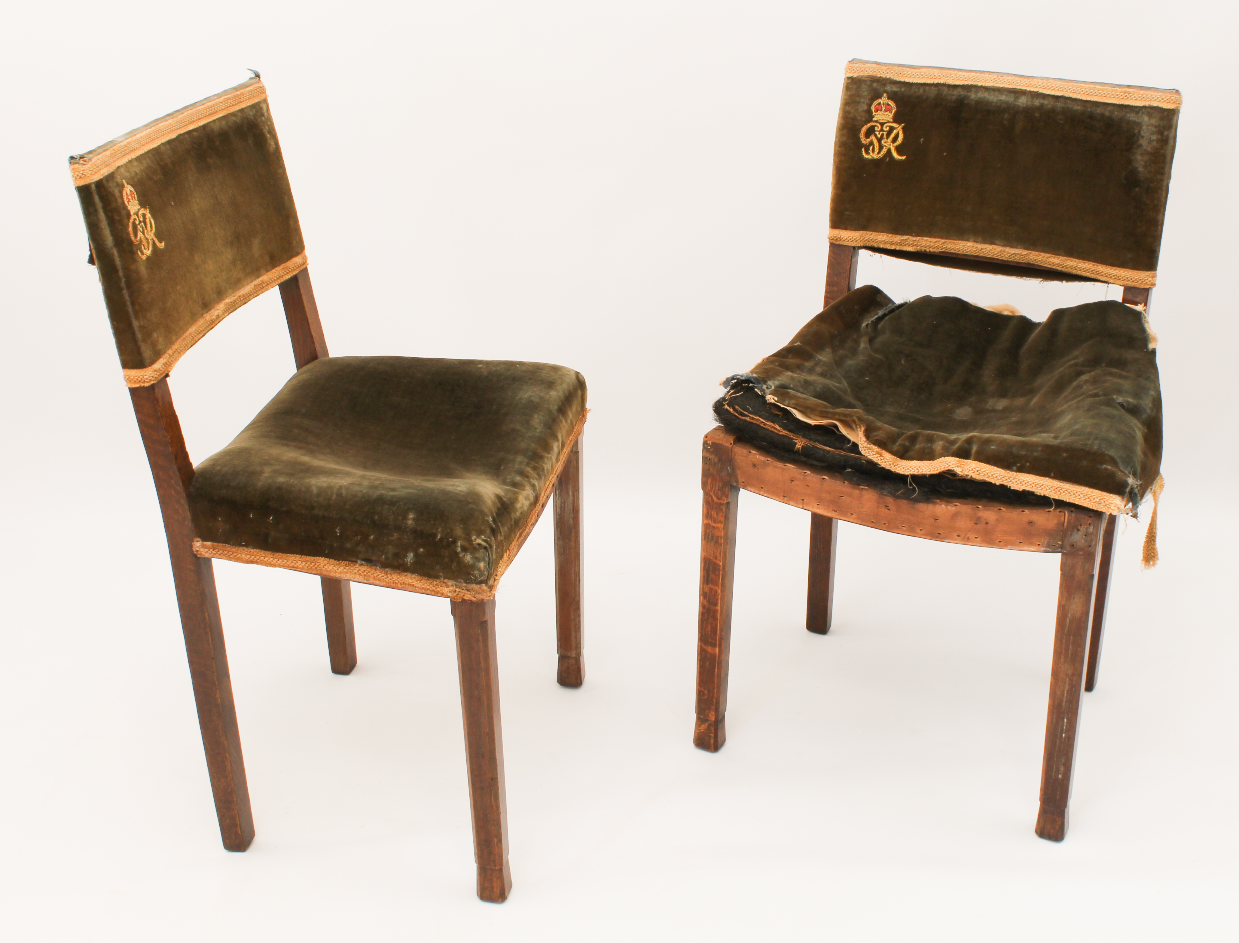 A pair of George VI Coronation chairs by Hands & Sons - the frames stamped 'CORONATION 1937