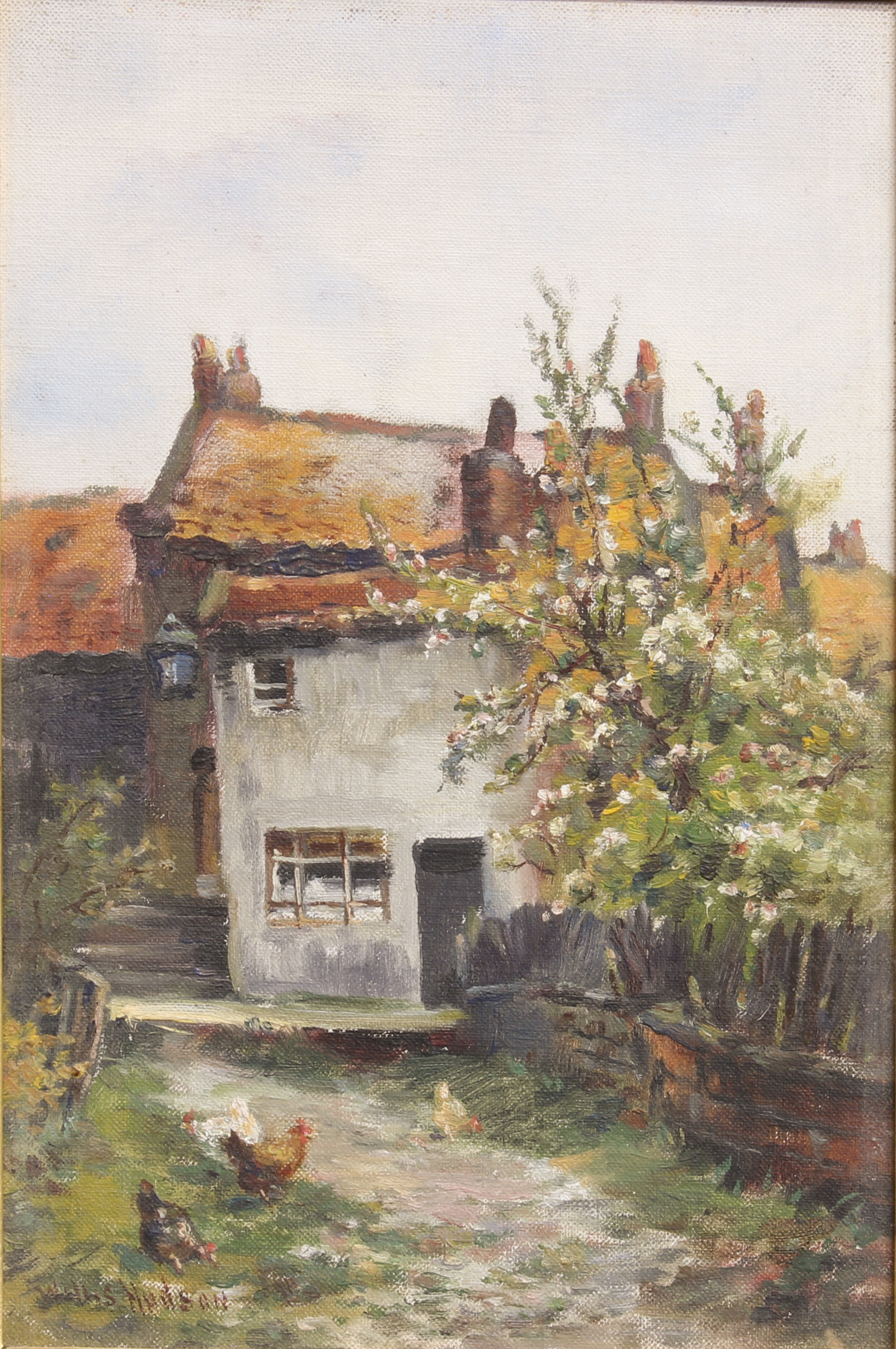 Willis Richard Edwin Hudson (British 1862-1936) 'Cottages, Robin Hood's Bay', North Yorkshire oil on
