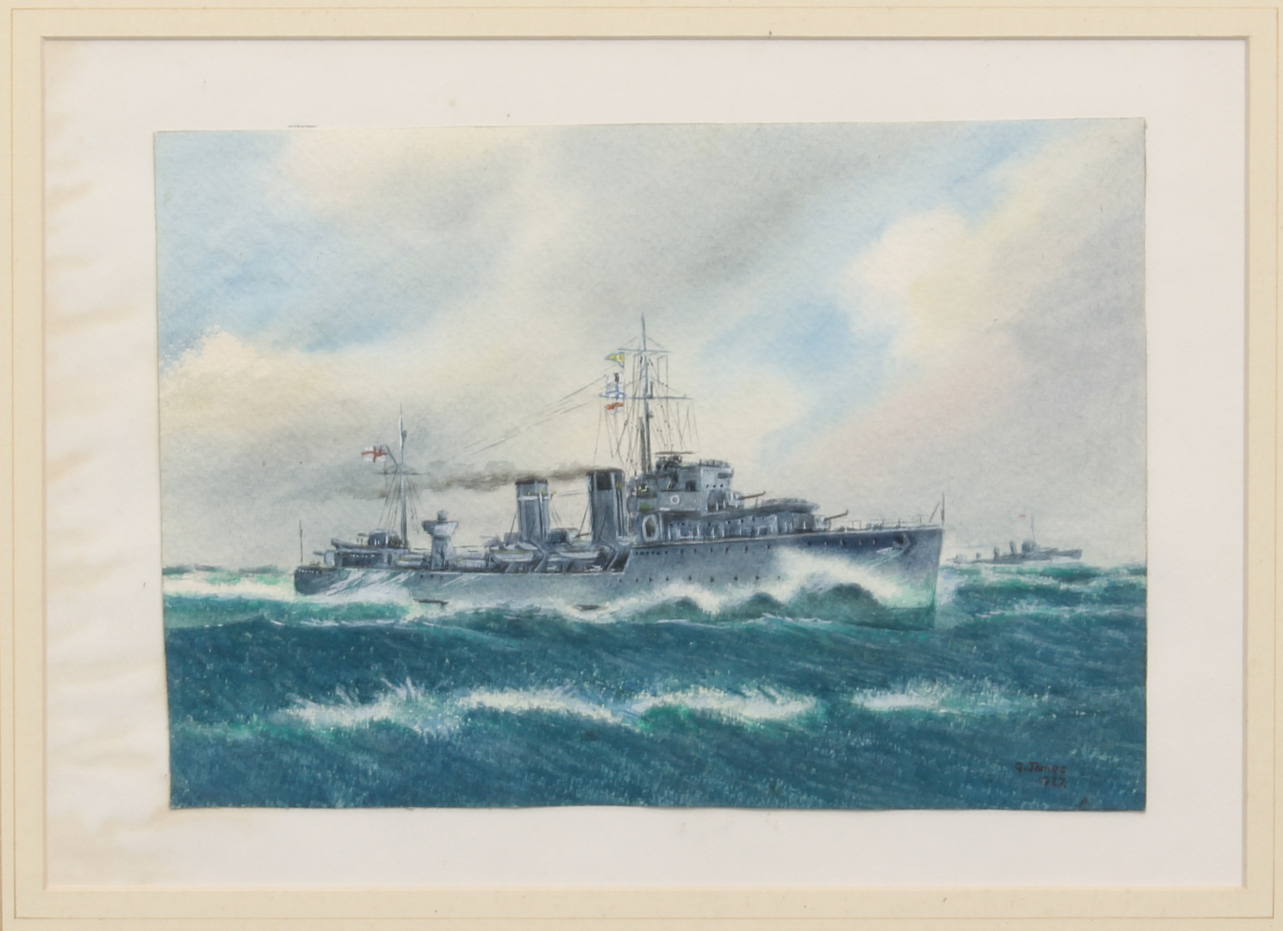 Three watercolour studies of Royal Navy gunboats, one numbered H37 and all signed G James 1937 ( - Bild 3 aus 8