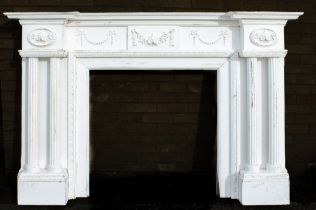 A large painted mahogany Adam-style fire surround -  late 20th century, the inverted breakfront