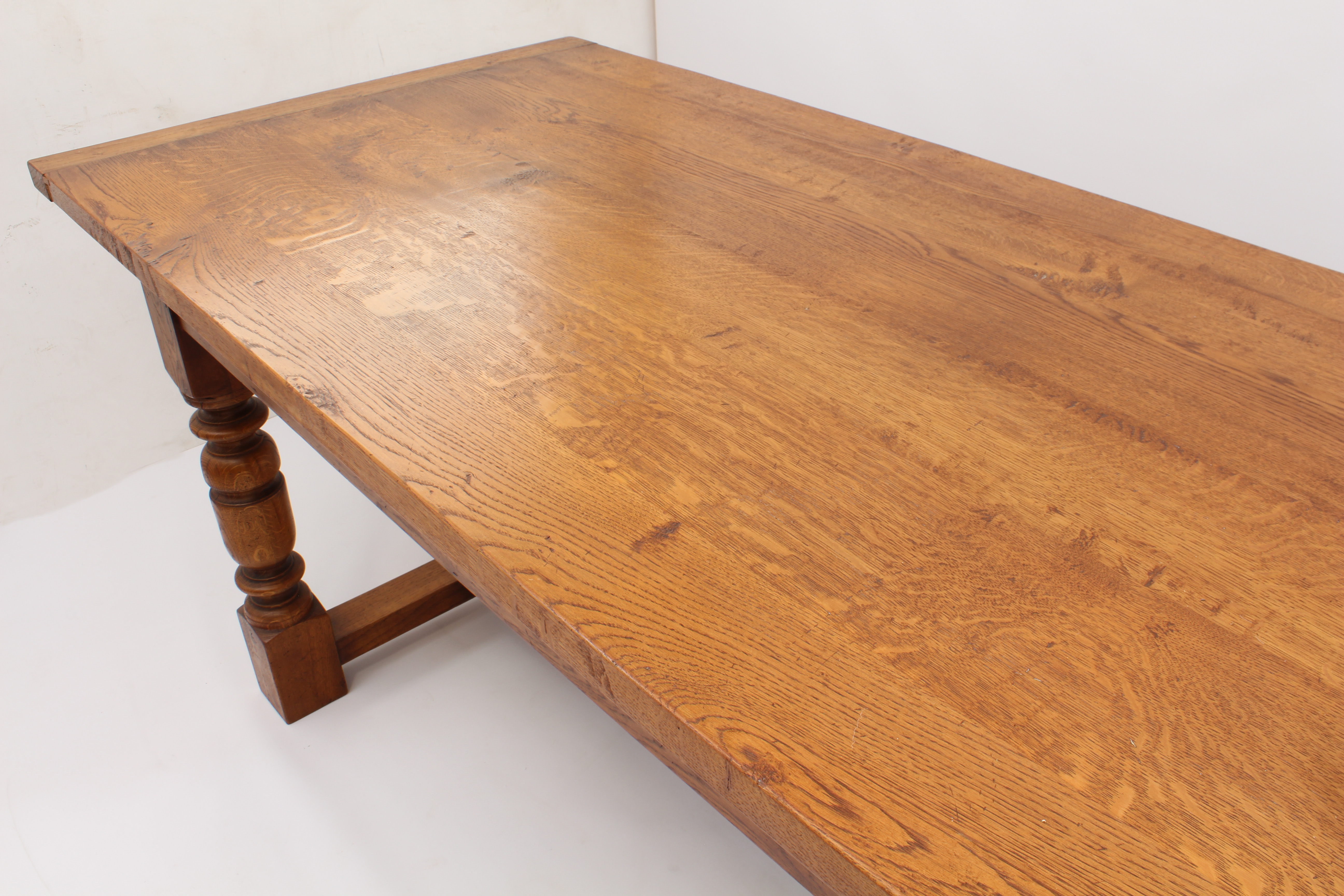 An oak extending refectory style dining table and six ladderback chairs - in the 18th century style, - Image 5 of 9