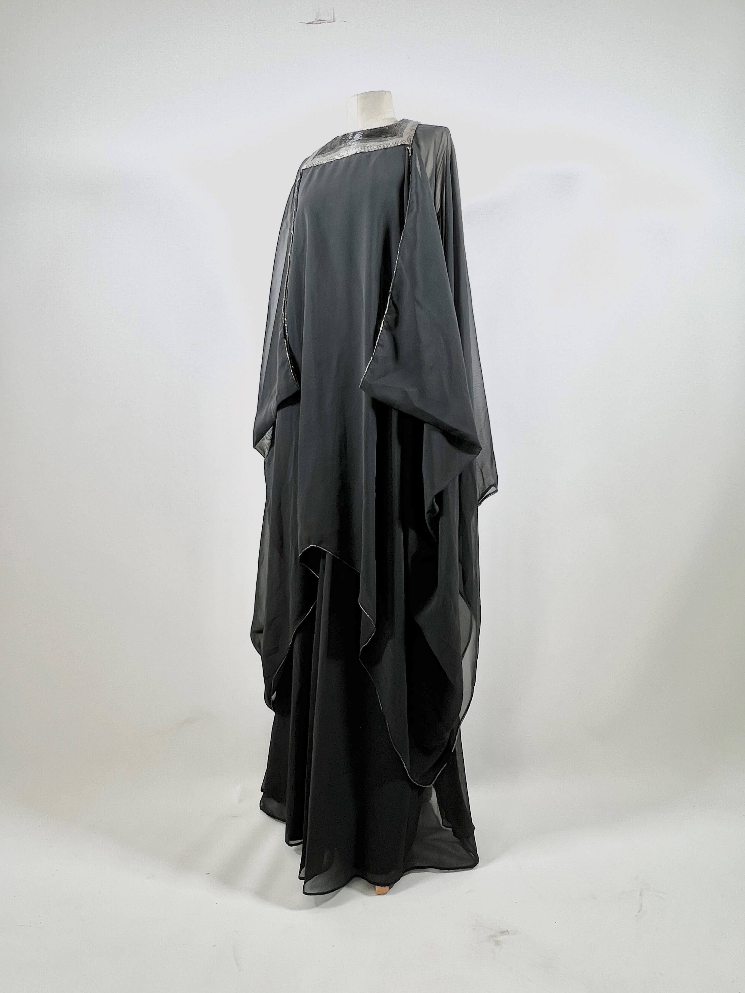 Frank Usher, vintage 1970s, full-length black evening dress with elaborate bugle bead neckline and - Image 3 of 15