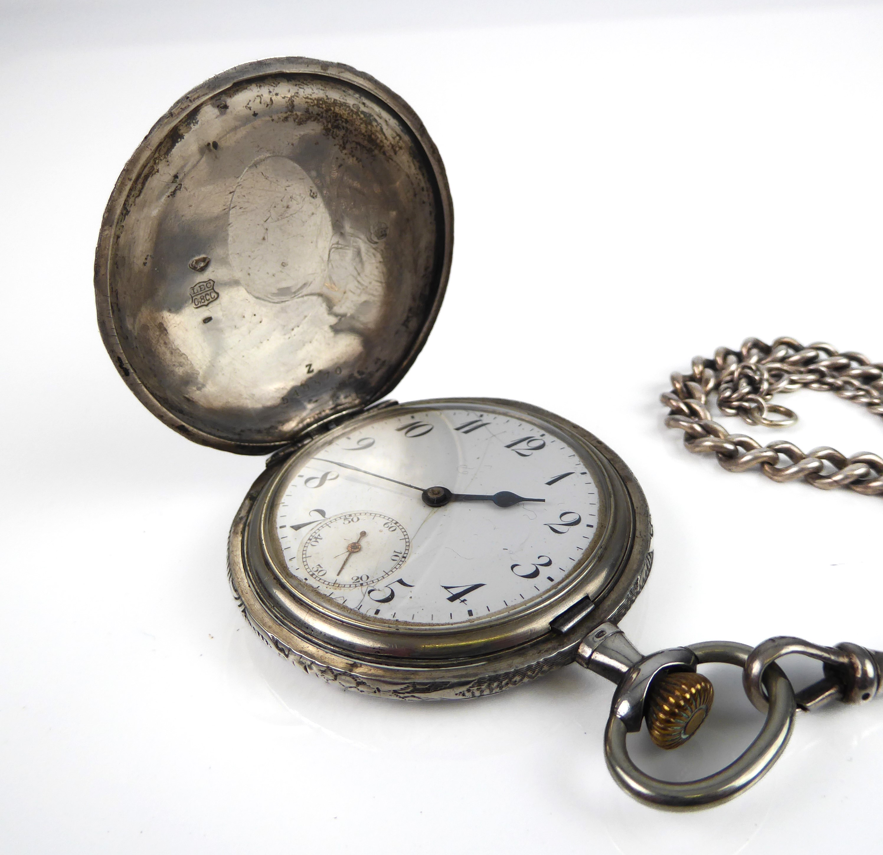 An ornate silver full hunter pocket watch, Swiss, early 20th century - with .800 silver marks, - Image 5 of 8