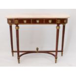 A Louis XVI style walnut, beech wood and marble console table with matching mirror - late 20th