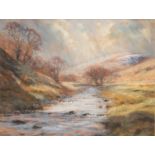 Robert Turnbull (British, contemporary) Autumnal river landscape, probably Northumberland pastel,