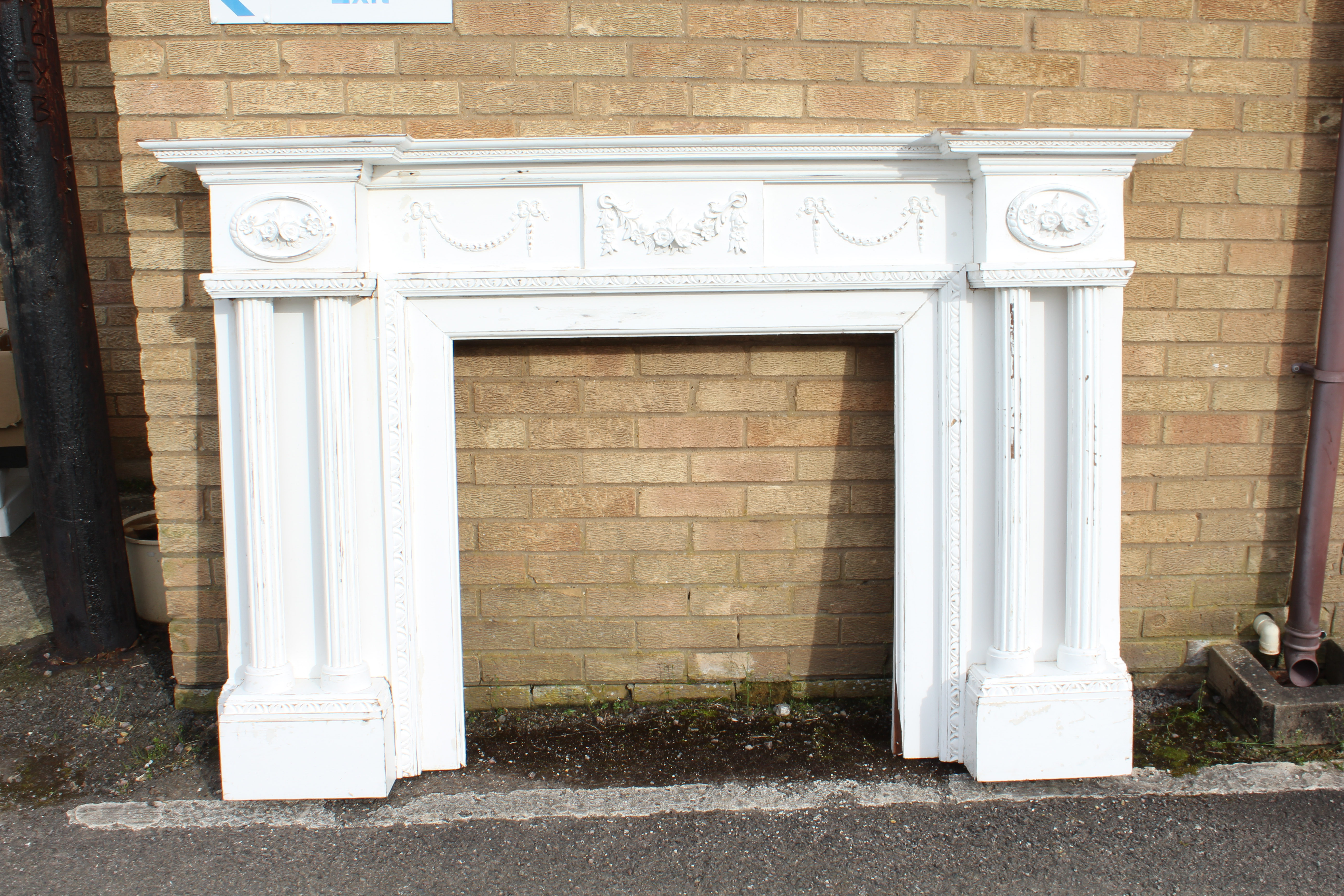 A large painted mahogany Adam-style fire surround -  late 20th century, the inverted breakfront - Image 2 of 4