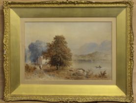 Aaron Edwin Penley (British, 1806-1870) 'On Windermere', the Lake District watercolour, heightened