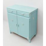 A mid-century side cabinet painted in retro style - with two drawers over a pair of cupboard