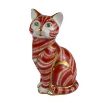 A Royal Crown Derby Ginger Cat paperweight - with gold stopper, first quality, 13 cm high. *