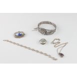 A small group of silver and white metal jewellery - including a silver and amethyst pendant