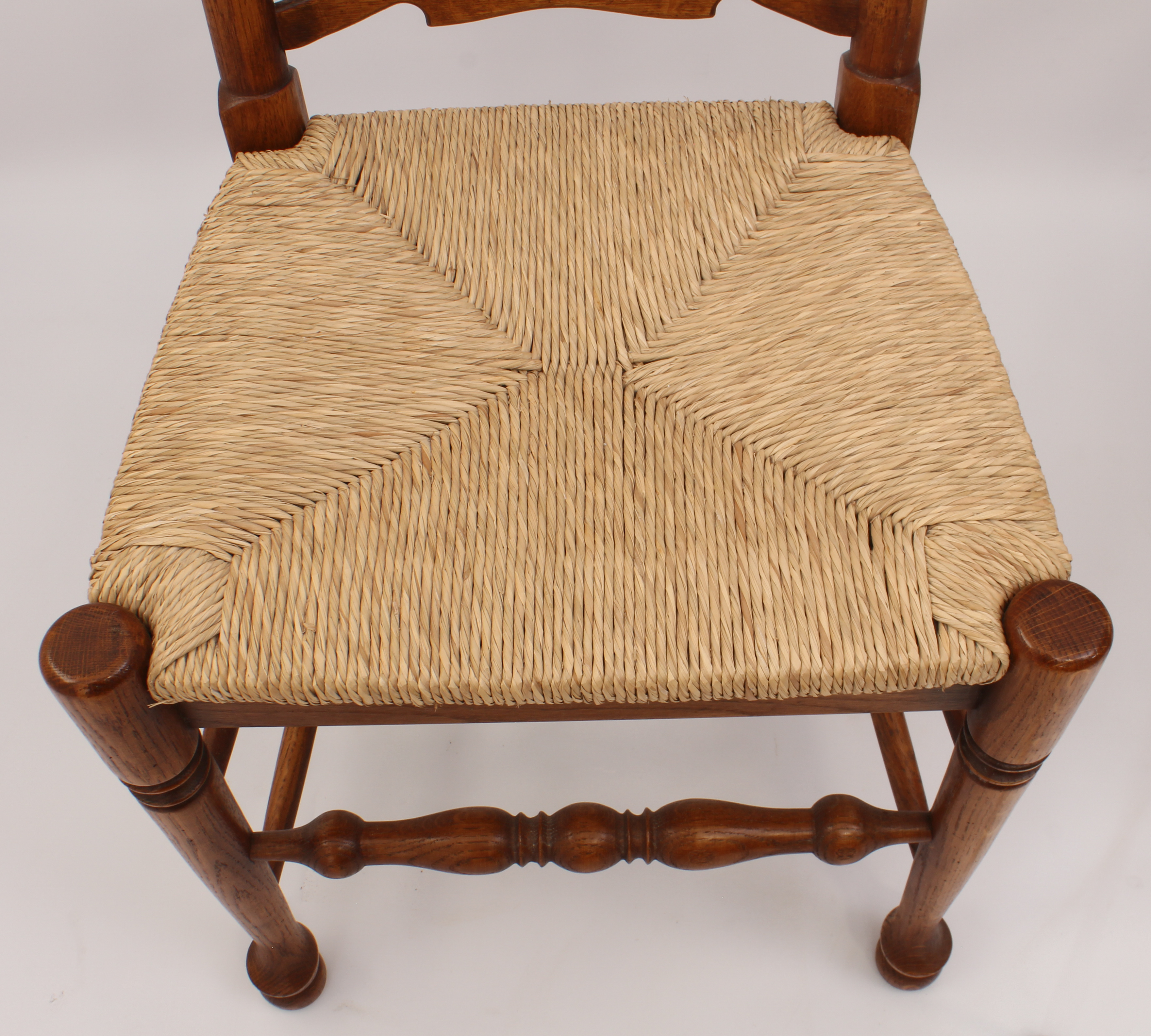 An oak extending refectory style dining table and six ladderback chairs - in the 18th century style, - Image 9 of 9