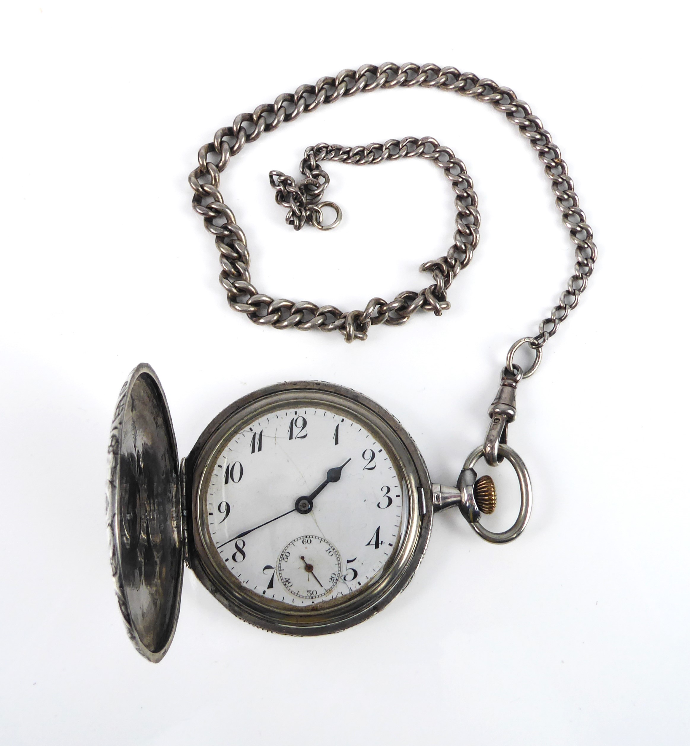 An ornate silver full hunter pocket watch, Swiss, early 20th century - with .800 silver marks, - Image 4 of 8