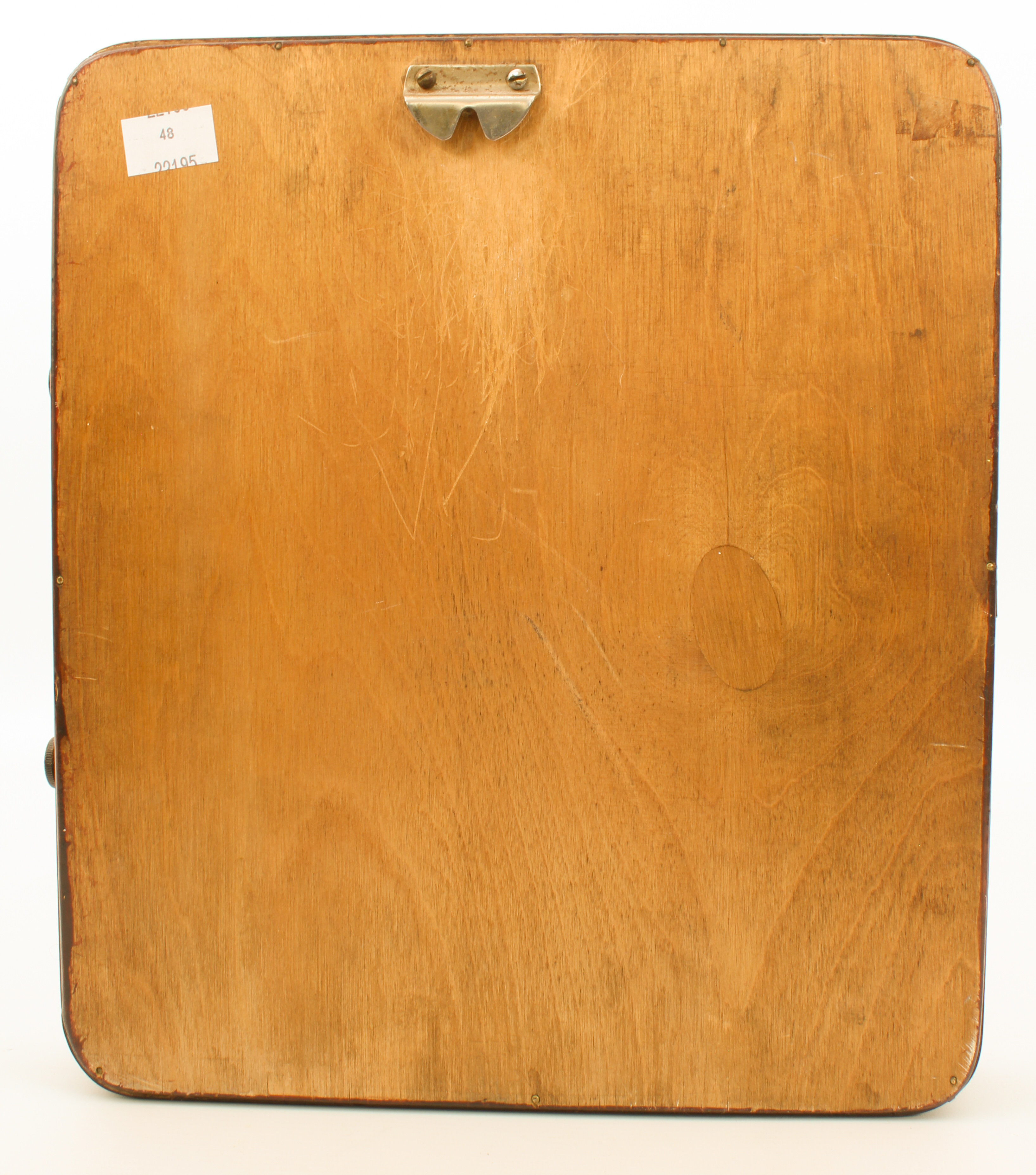 A mid-20th century wall-hanging perpetual calendar - in a stained plywood case with brass button- - Image 3 of 4