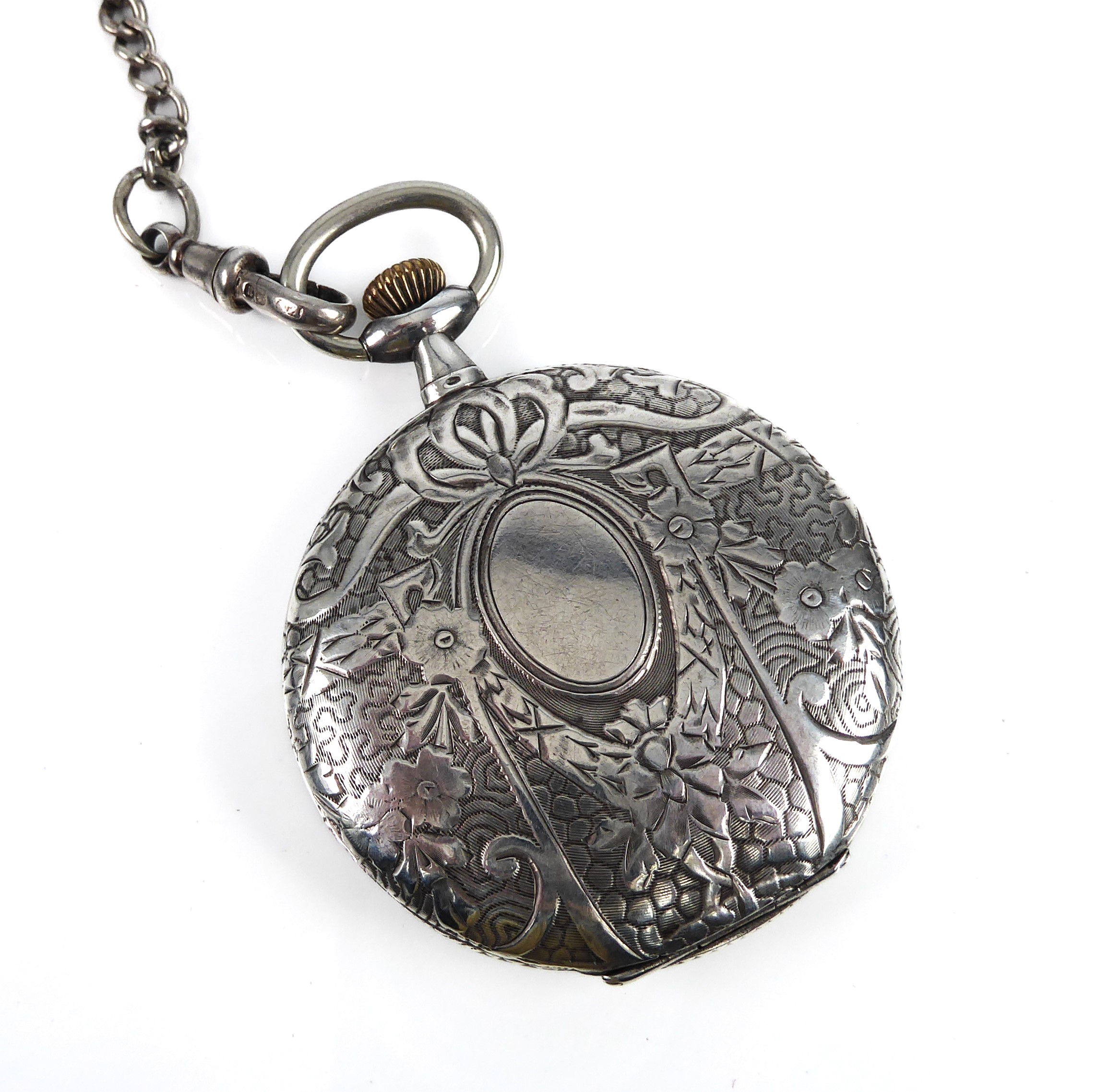 An ornate silver full hunter pocket watch, Swiss, early 20th century - with .800 silver marks, - Image 6 of 8