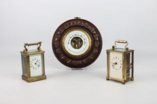 Two brass carriage clocks - one early 20th century, with corniche case and single train movement,