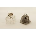 A novelty silver-plated honey pot modelled as a beehive / bee skep - modern, with glass liner, 9