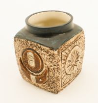 A Troika pottery marmalade jar / cube vase by Alison Bridgen (1977-83) - decorated with geometric