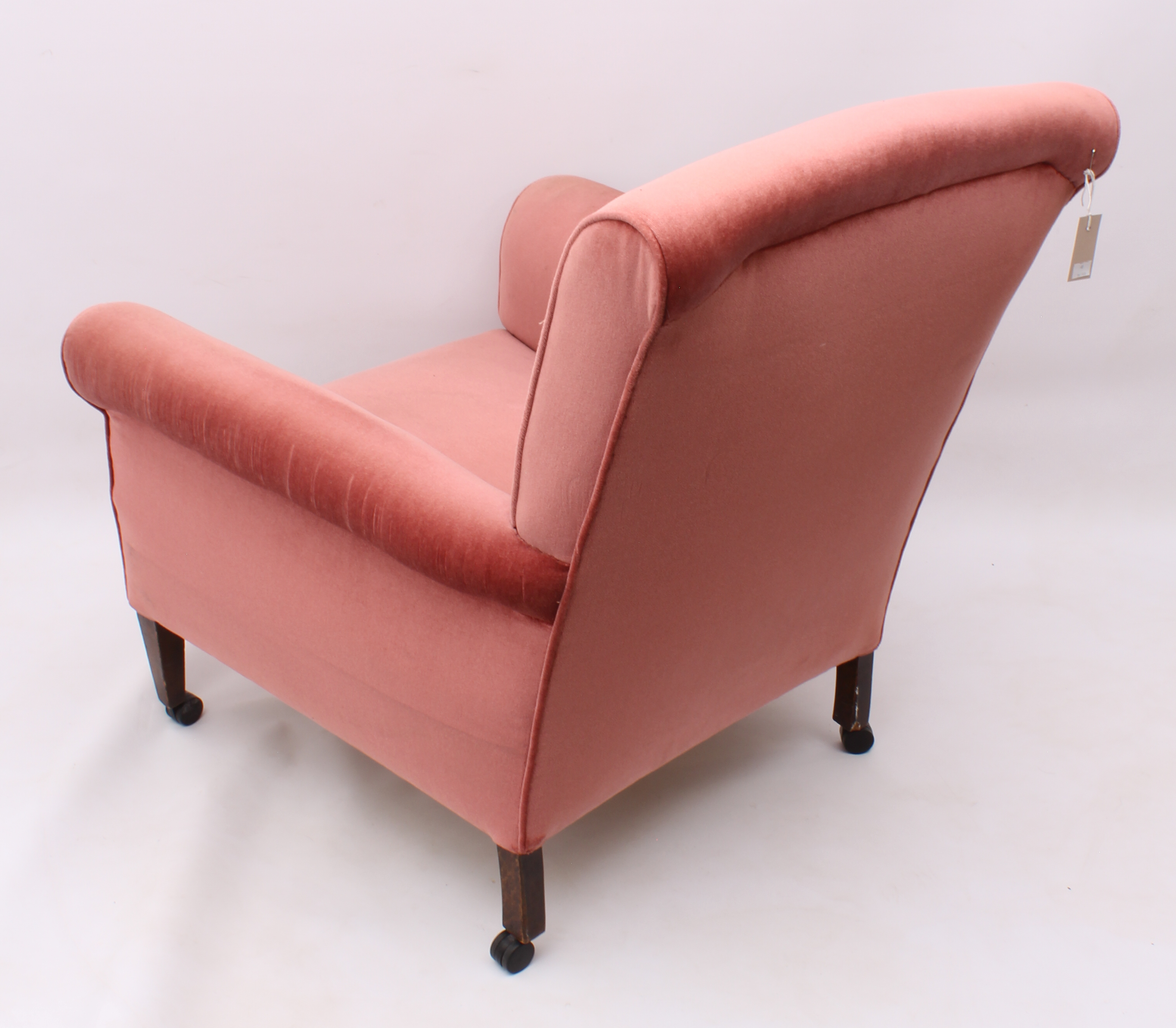 An early 20th century armchair - upholstered in pink velour, with square tapered beechwood legs - Image 2 of 2