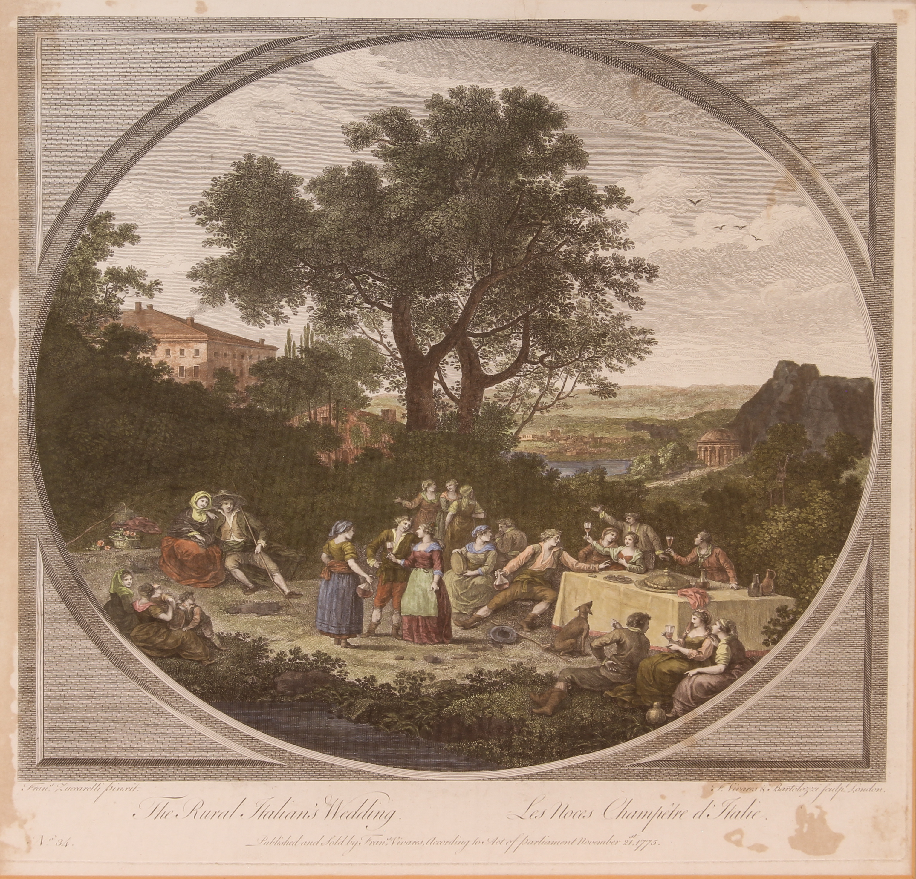 Francesco Bartolozzi after Zuccarelli - 'The Rural Italian's Wedding', pub. Fran Vivares c.1775, - Bild 5 aus 5