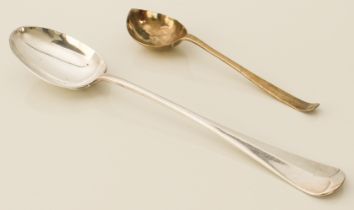 An EPNS rat tail basting spoon - early 20th century, 30.8 cm long; together with a brass silver-form