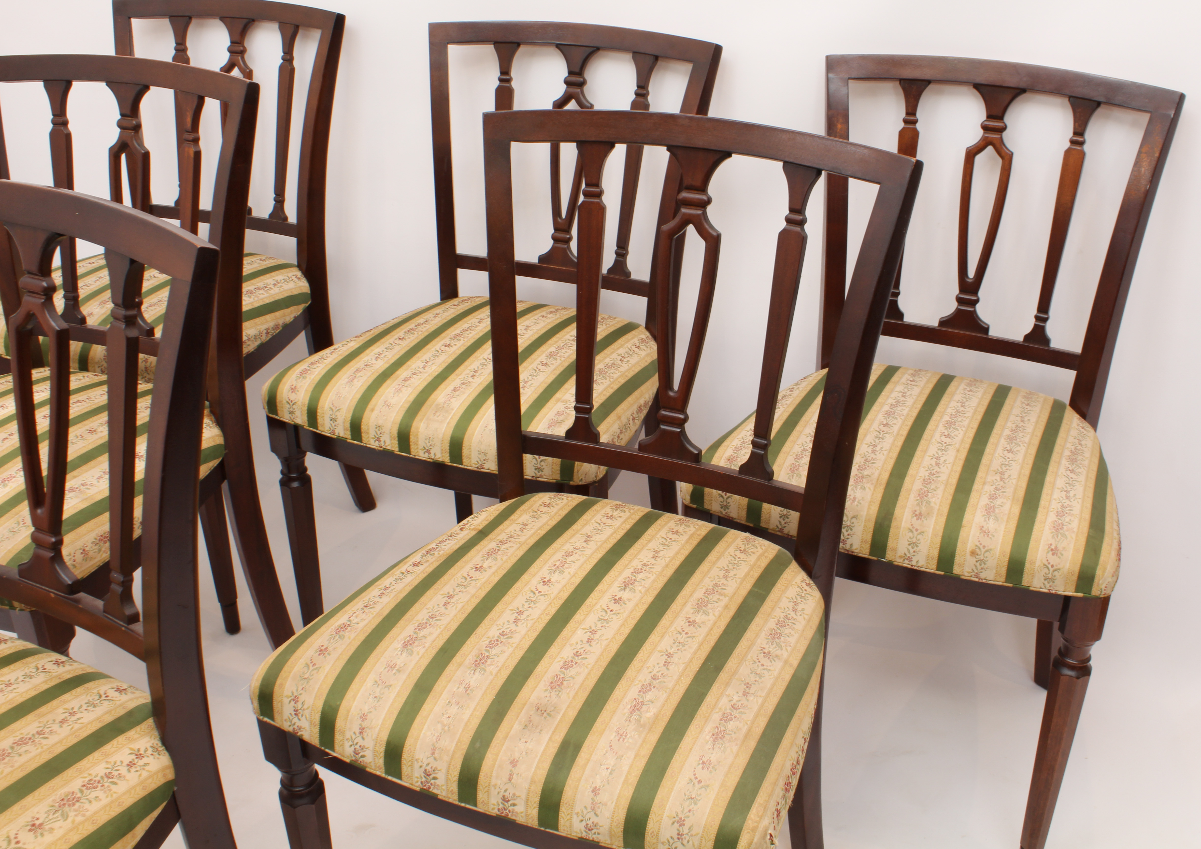 A set of six Regency-style mahogany dining chairs - late 20th century, the flared backs with pierced - Image 2 of 5