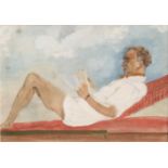 English School (mid-20th century) A relaxing read gouache on 'Rathbone' canvas board, unsigned,