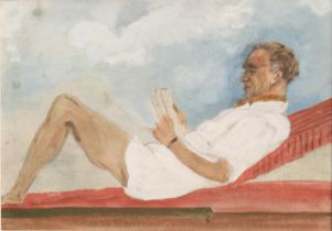 English School (mid-20th century) A relaxing read gouache on 'Rathbone' canvas board, unsigned,