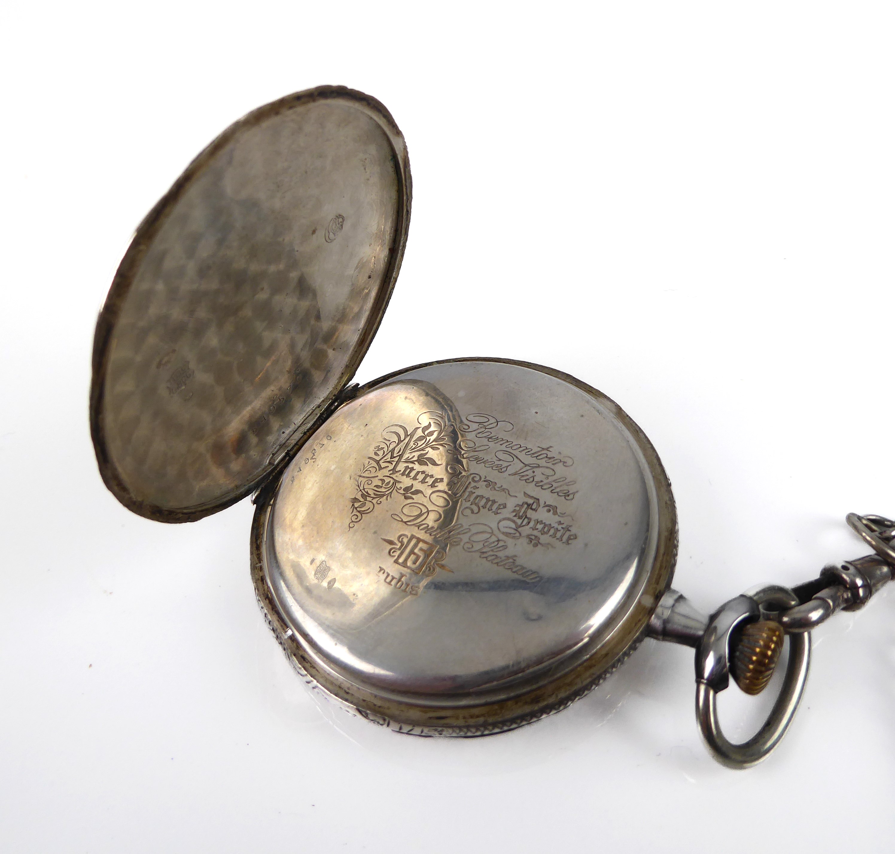 An ornate silver full hunter pocket watch, Swiss, early 20th century - with .800 silver marks, - Image 8 of 8