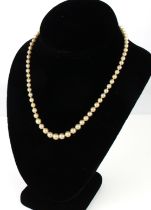 A single strand cultured pearl necklace with diamond set clasp - the pearls sized from 4mm to 6.