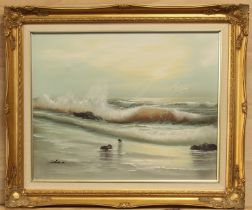 Two paintings: Schubert (20th century) Breaking waves in evening light oil on canvas, signed lower