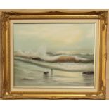 Two paintings: Schubert (20th century) Breaking waves in evening light oil on canvas, signed lower