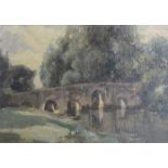 Robert T. Mumford (British, mid-20th century) A stone bridge oil on canvas laid onto board, signed