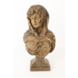 A large late 19th to early 20th century bronzed spelter female bust (39.5 cm high).