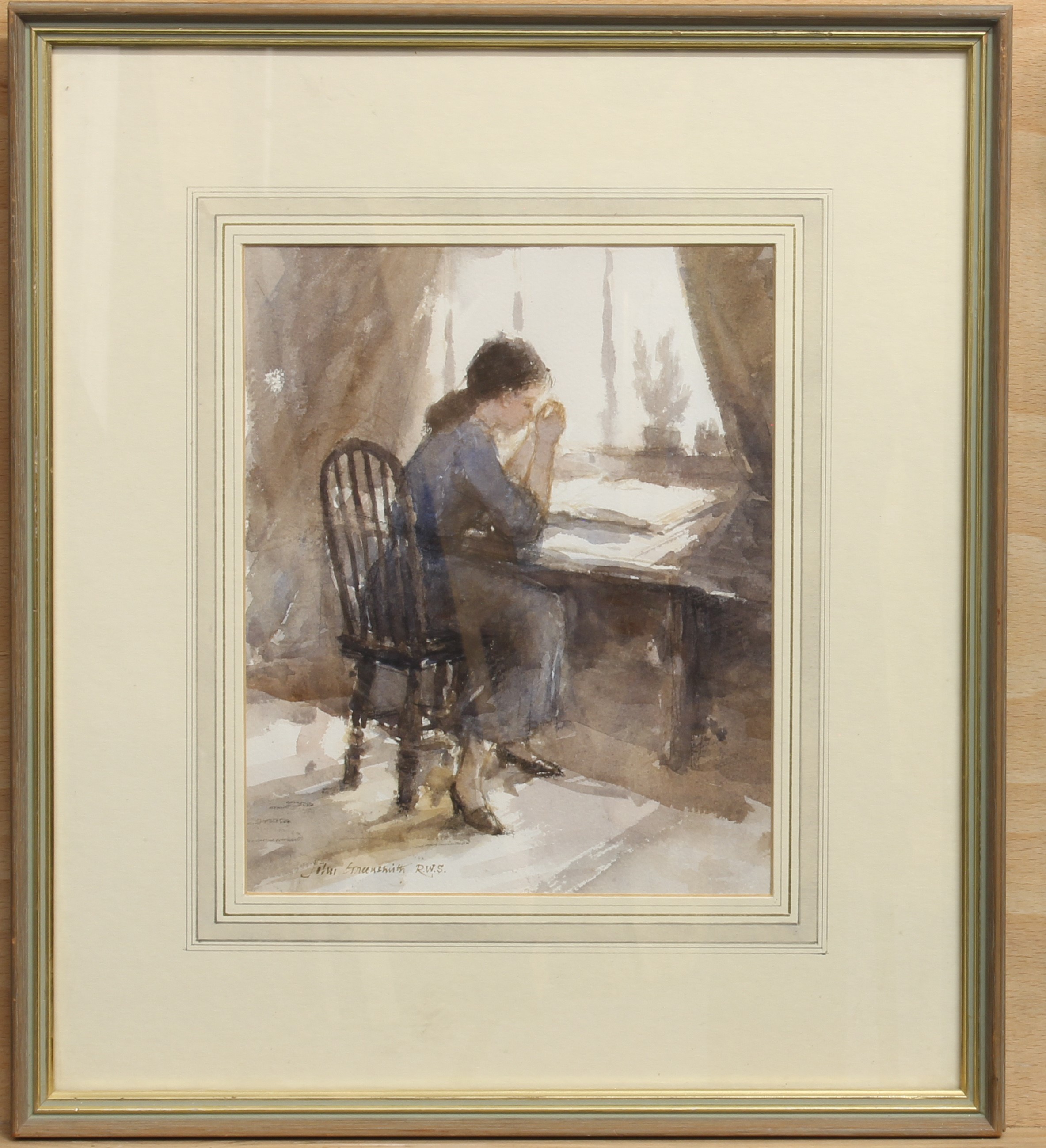 John Greensmith RWS NEAC ARCA (British b.1932) 'Alone with her thoughts' watercolour, signed lower - Bild 2 aus 3