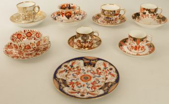 Seven 19th and early 20th century coffee cans, teacups and saucers and an Imari palette side