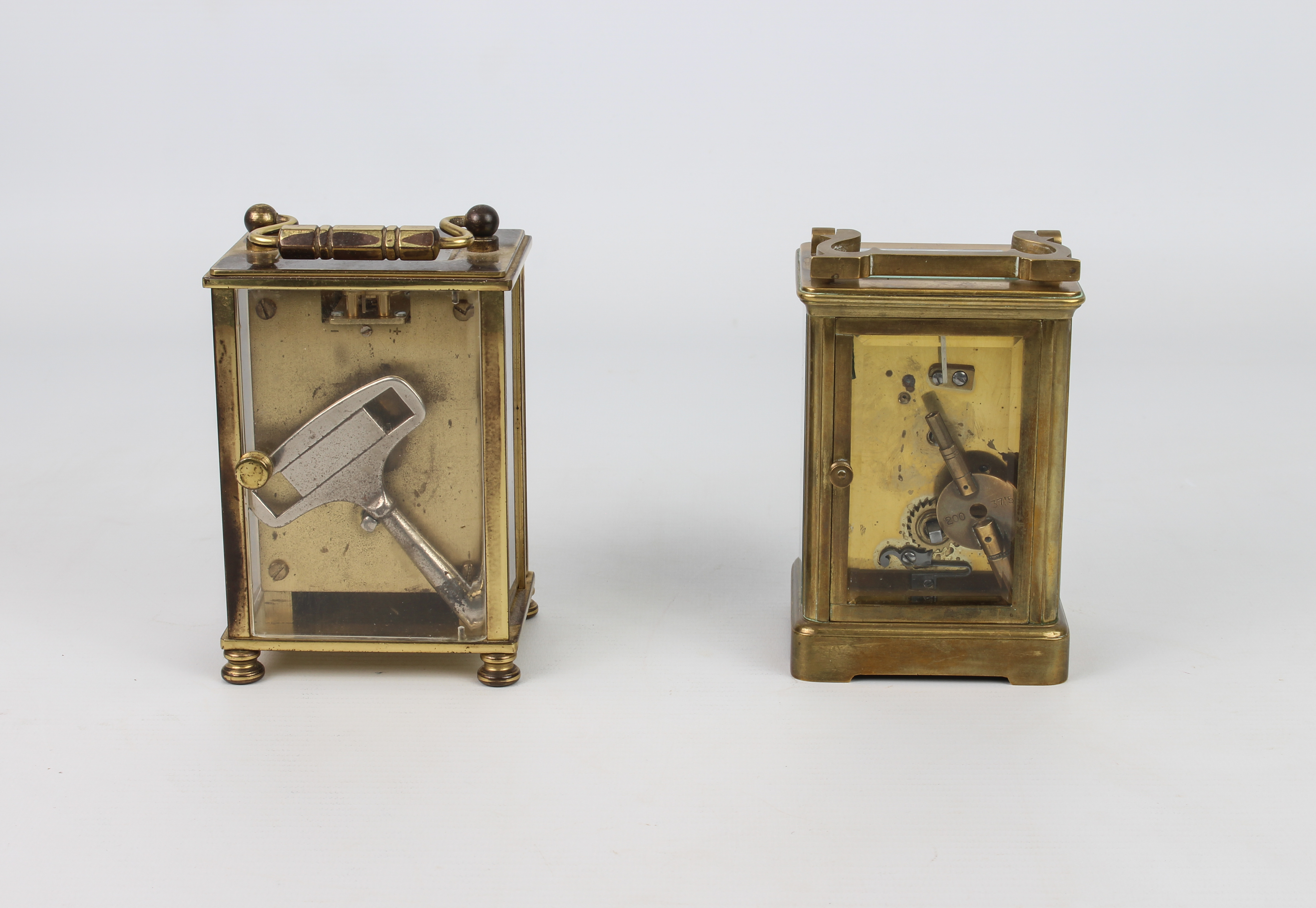 Two brass carriage clocks - one early 20th century, with corniche case and single train movement, - Image 4 of 6