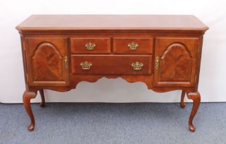 A reproduction 19th century style mahogany sideboard - late 20th century, the crossbanded, quarter-